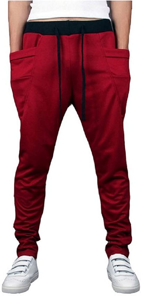 Mens Dropcrotch Drawsting Jogger Pants with Oversized Pocket