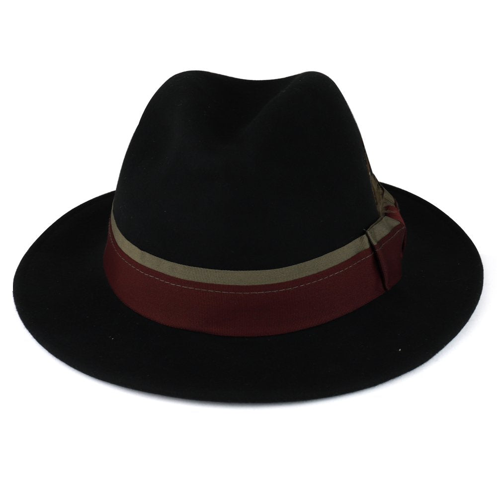Armycrew XXL Big Size Wool Felt Hat with Feathered Dual Color Hat Band