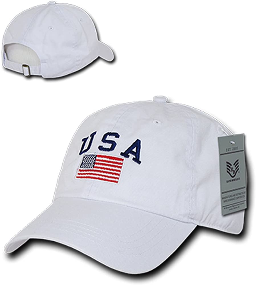 USA and American Flag Embroidered Washed Cotton Adjustable Cap - BLACK