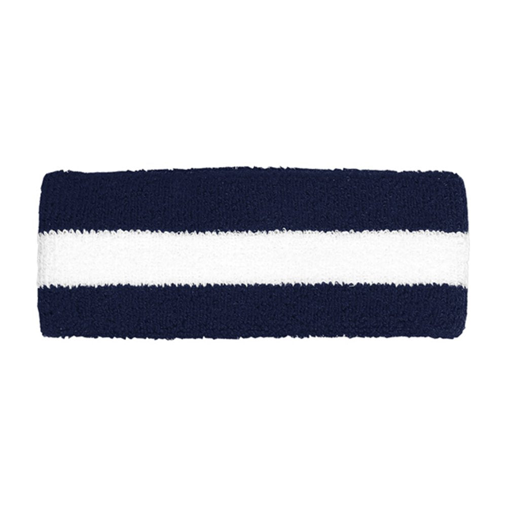 Cotton Terry Cloth Stretchy Stripe Sports Headband - BLUE WHITE