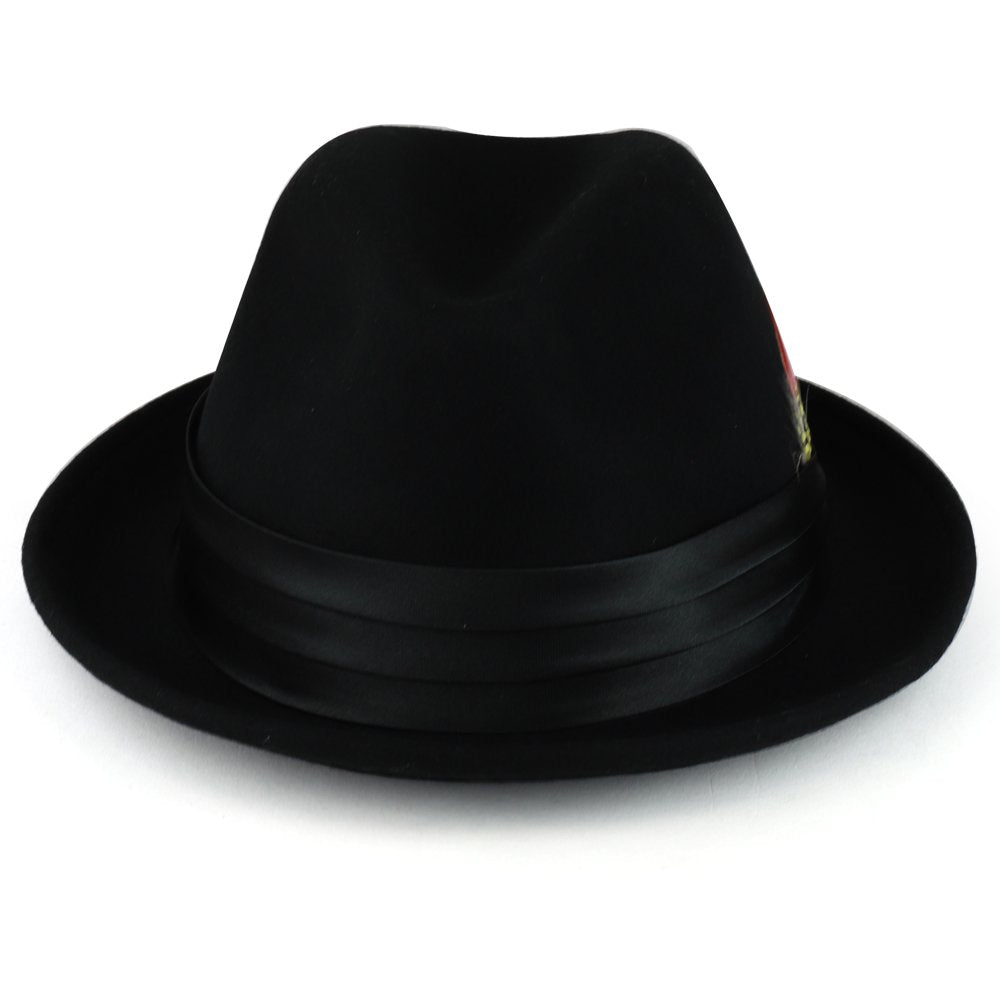 Armycrew XXL Oversized Wool Felt Fedora Hat with Feather Satin Hat Band