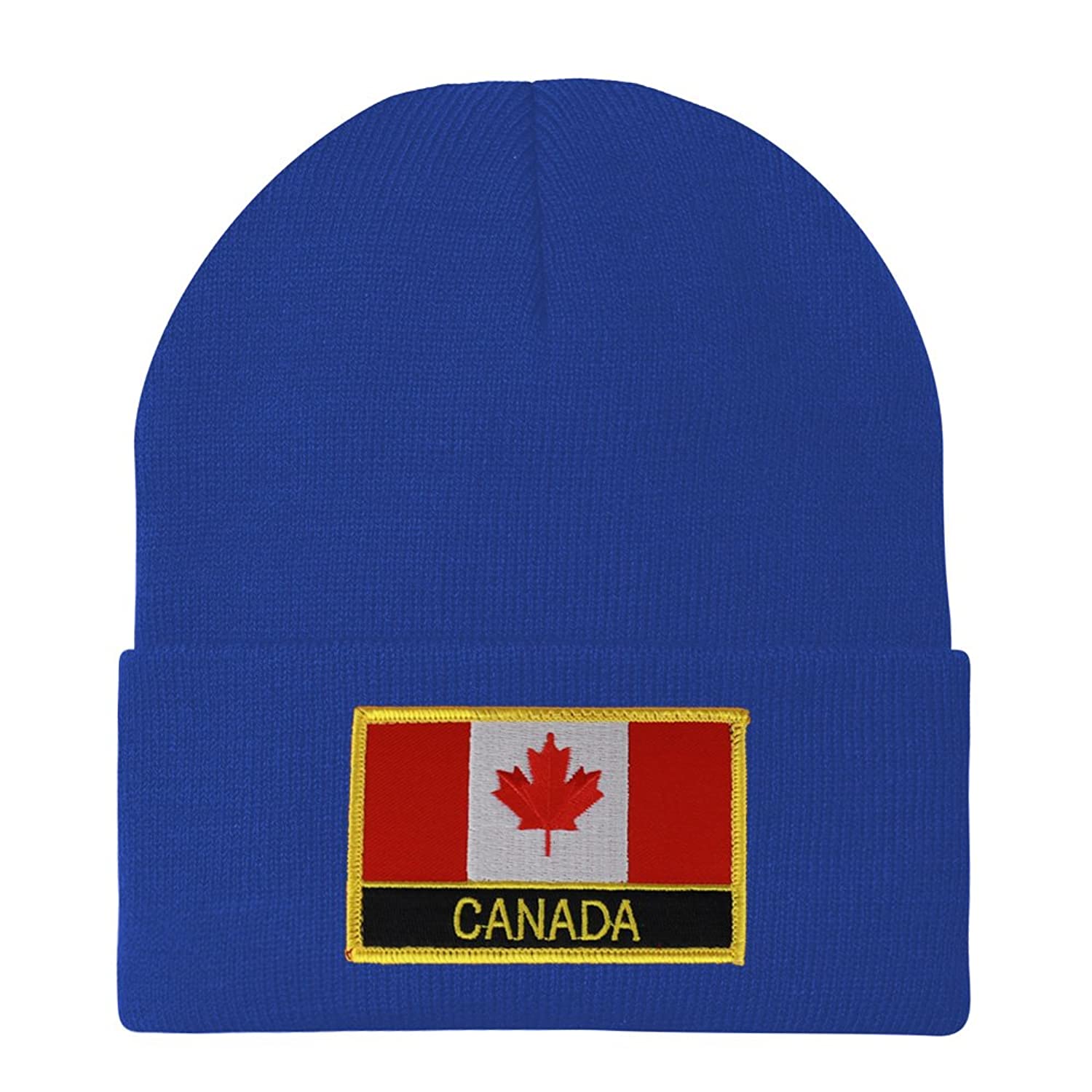 Made in USA - Canada Flag Embroidered Patch Winter Long Cuff Beanie