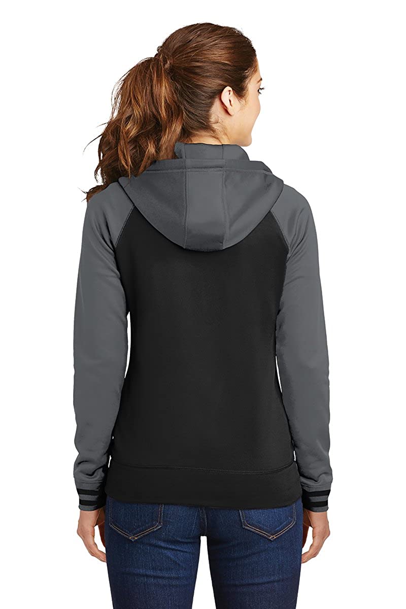 Ladies Moisture-Wick Two-Tone Varsity Fleece Full-Zip Hooded Jacket