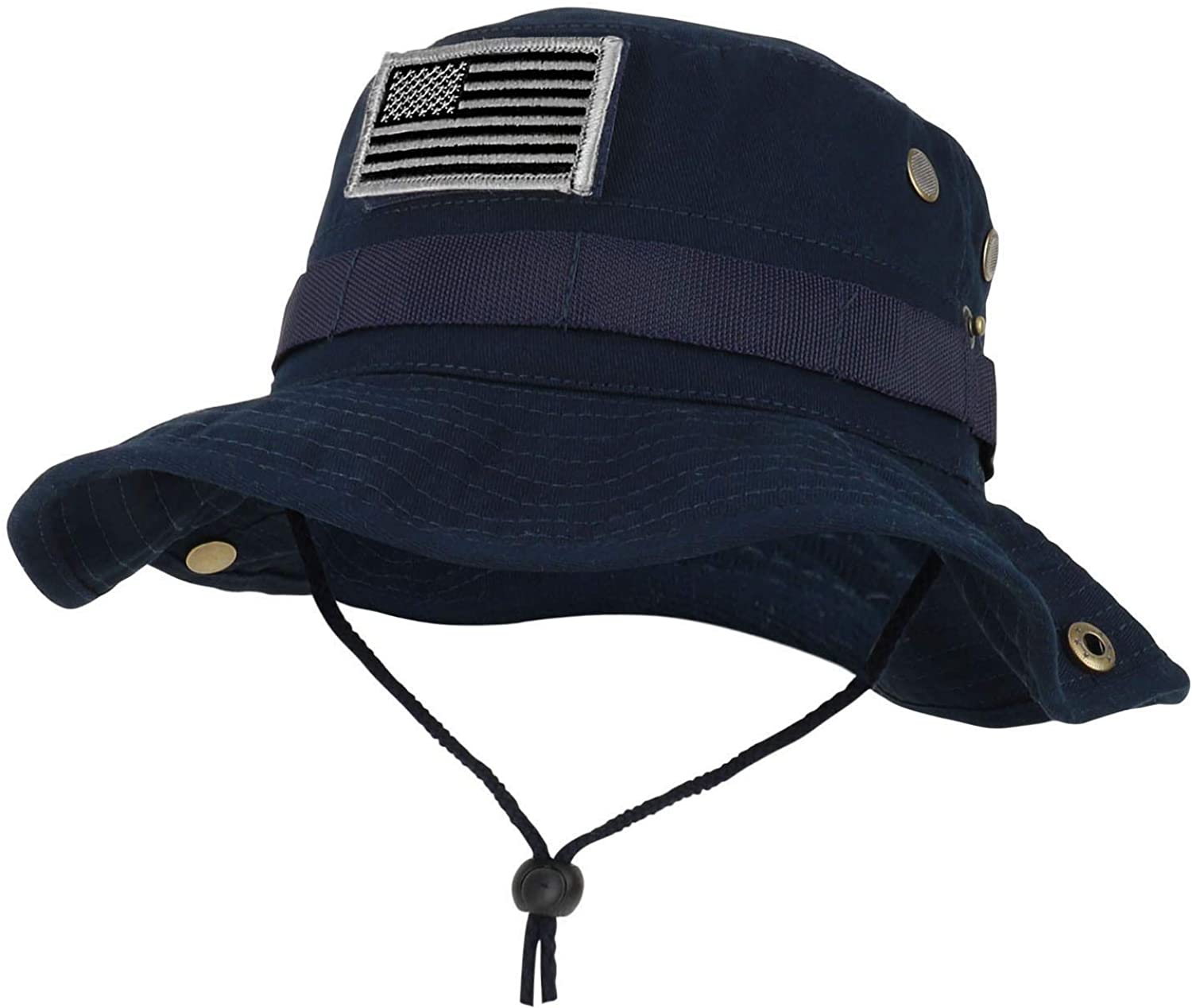 Armycrew Military American Flag Hook and Loop Patch Boonie Cap with Chin Strap