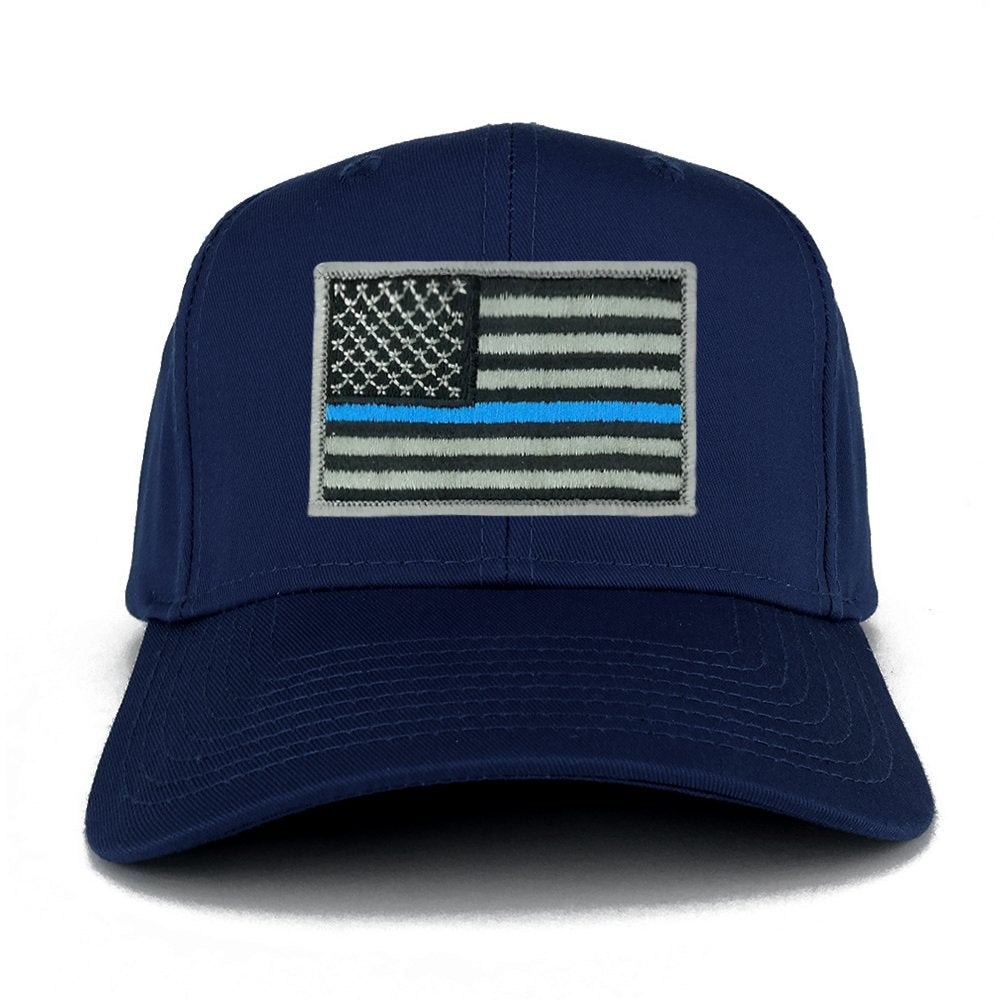 USA American Flag Logo Embroidered Iron On Patch Snap Back Cap - Navy