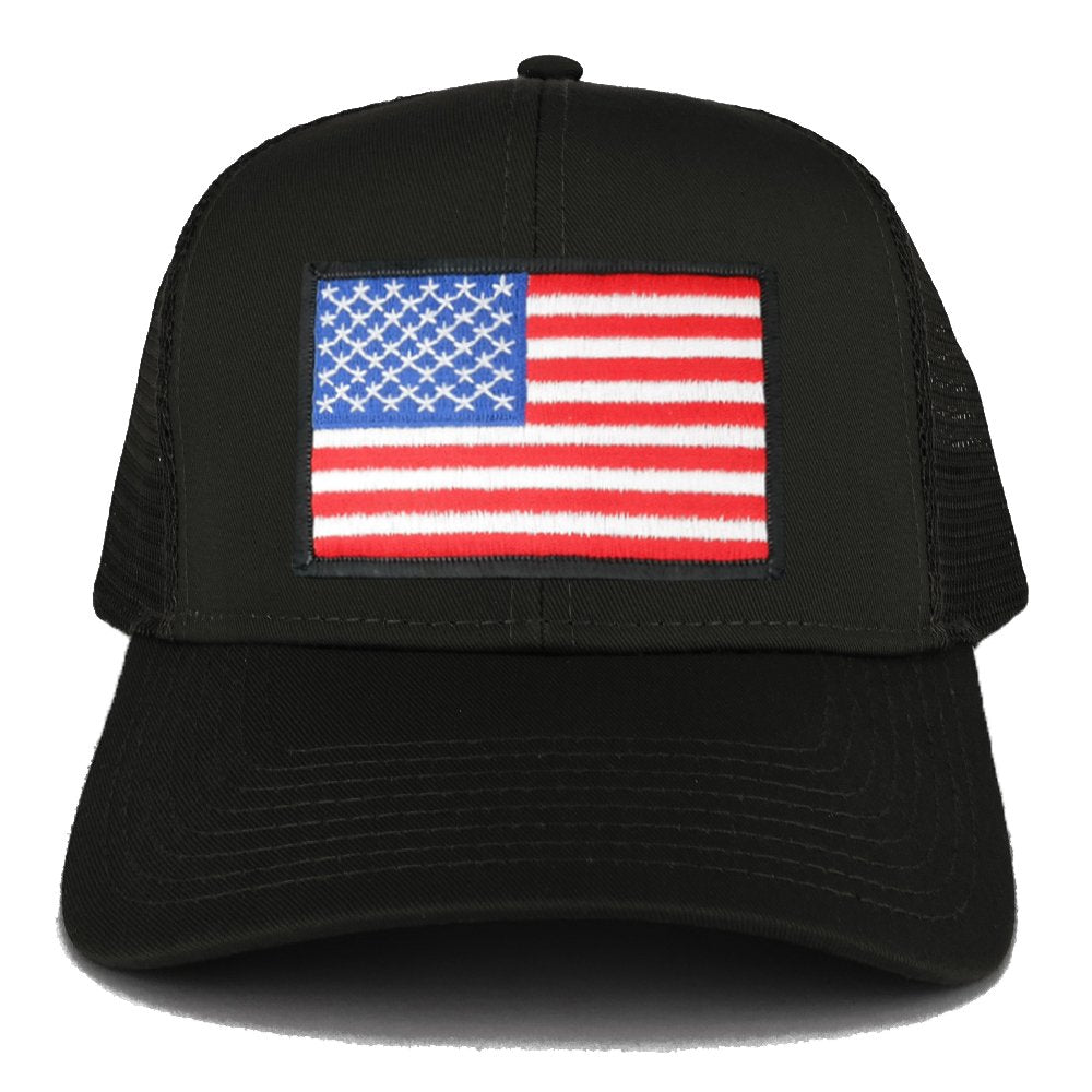 Armycrew USA American Flag Embroidered Patch Snapback Mesh Trucker Cap - Black