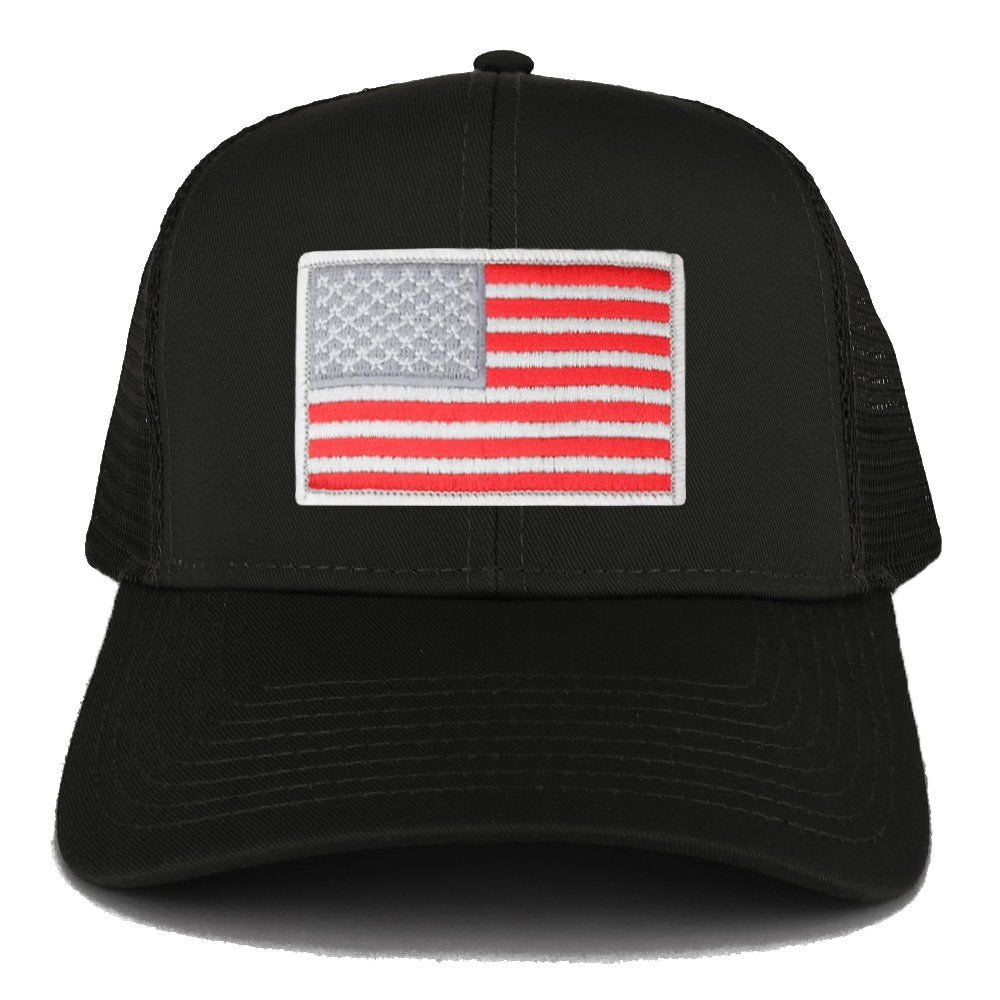Armycrew USA American Flag Embroidered Patch Snapback Mesh Trucker Cap - Black