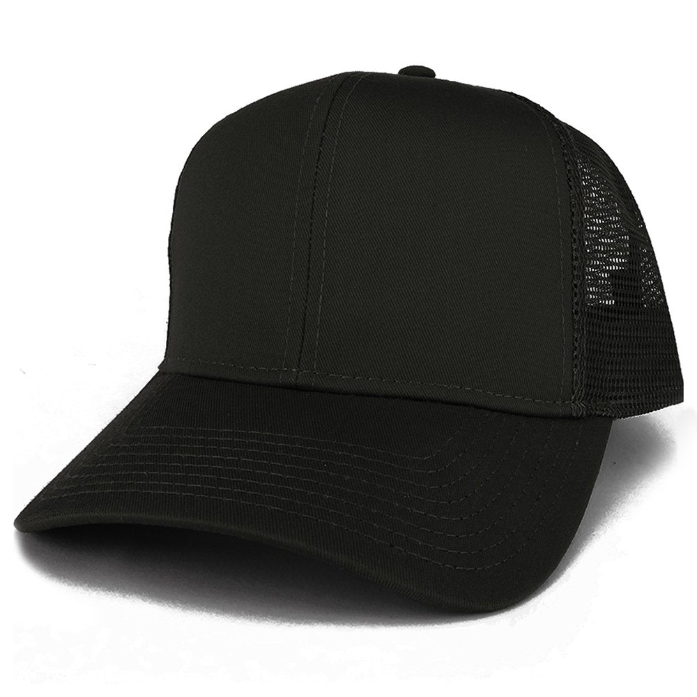 Armycrew Adjustable Solid Color Plain Cotton Polyester Blank Mesh Trucker Baseball Cap Black