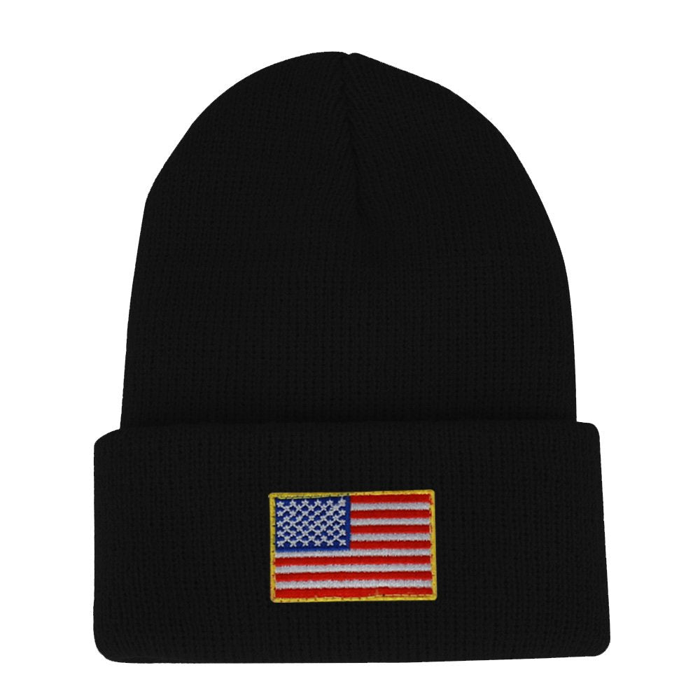 Made in USA - Newborn Infant Small American Flag Embroidered Patch Cuff Beanie