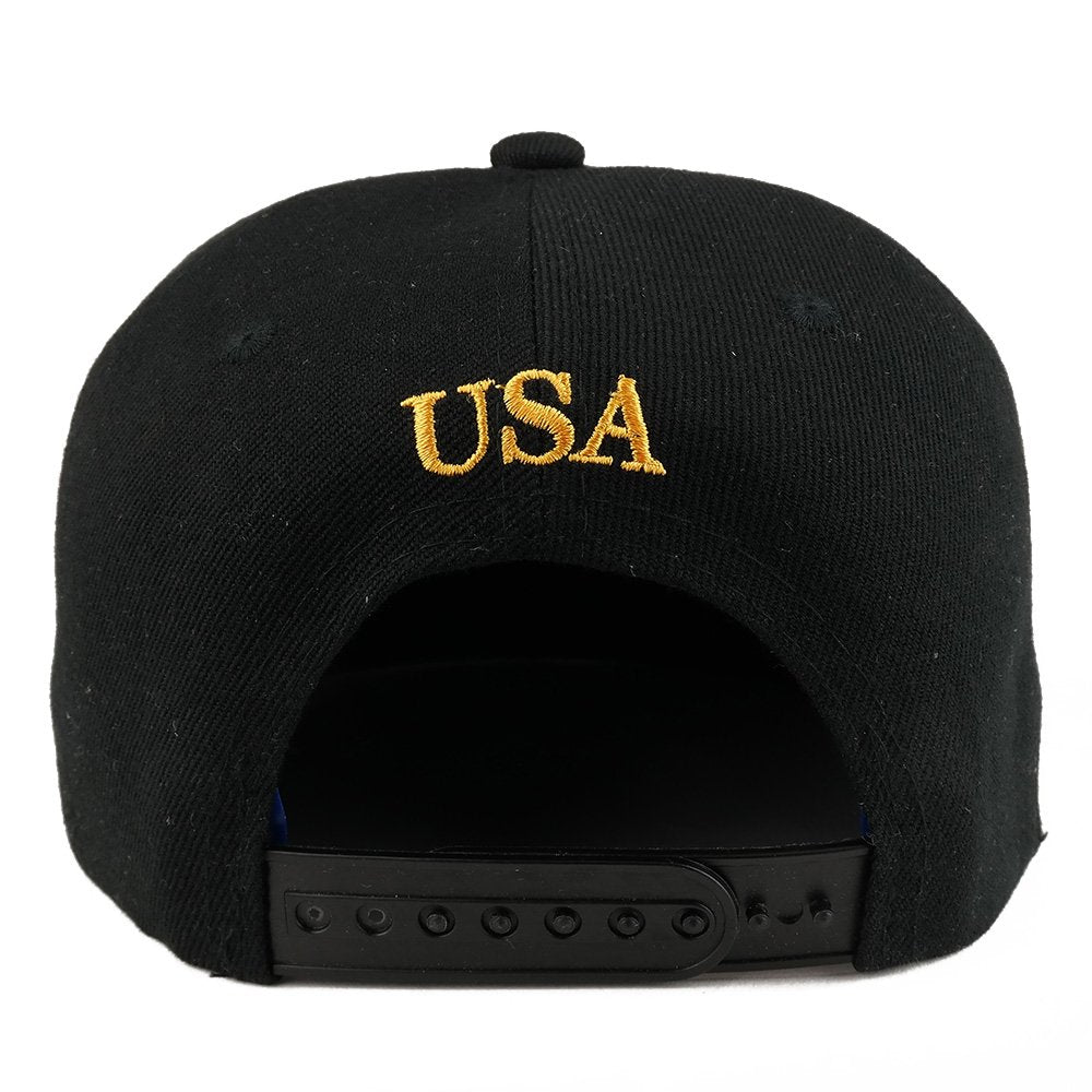 Armycrew USA 3D Text Embroidered with American Flag Flat Bill Snapback Cap
