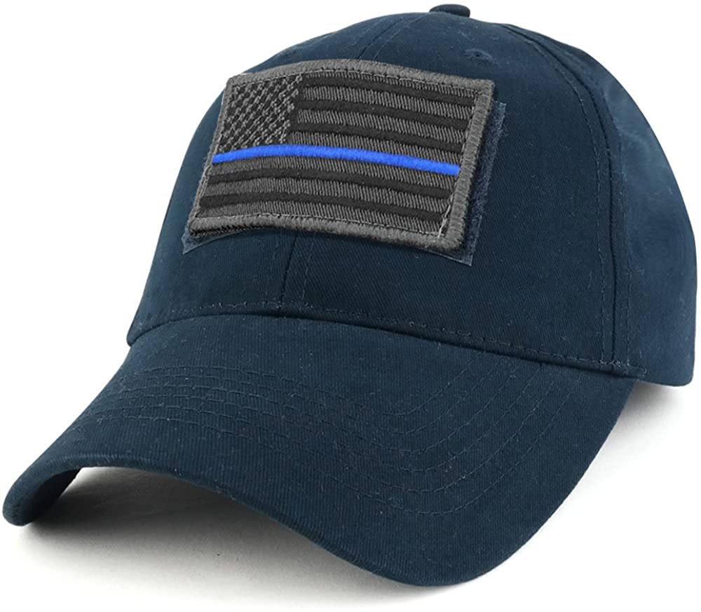 Armycrew USA Grey Thin Blue Flag Tactical Patch Cotton Adjustable Baseball Cap - Black