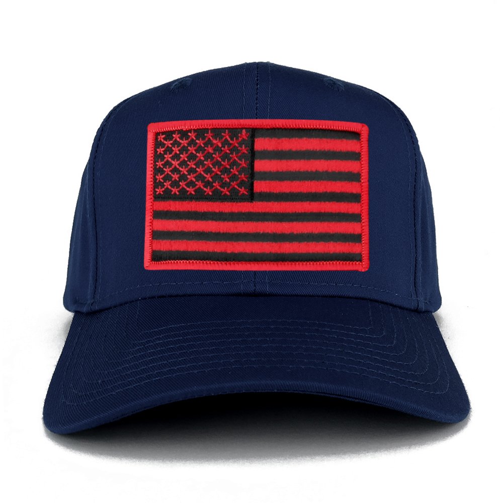 USA American Flag Logo Embroidered Iron On Patch Snap Back Cap - Navy