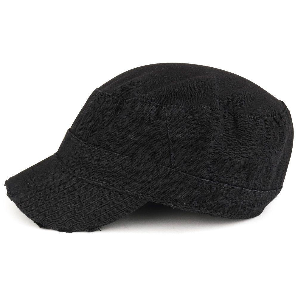 Frayed Herringbone Textured Elastic Band Army Style Cap