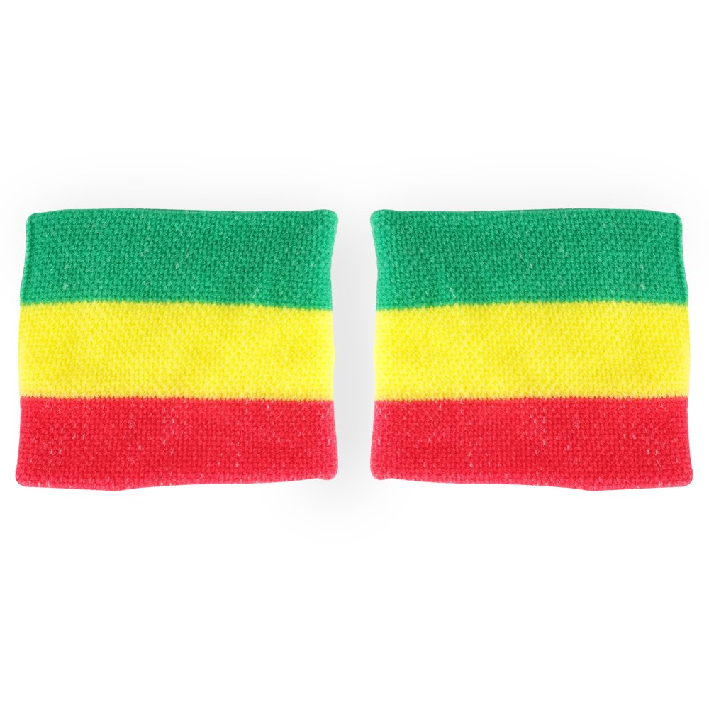 Rasta Green, Yellow and Red Colored 2 Piece Wristband Pair