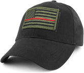 Armycrew USA Olive Thin Red Flag Tactical Patch Cotton Adjustable Baseball Cap
