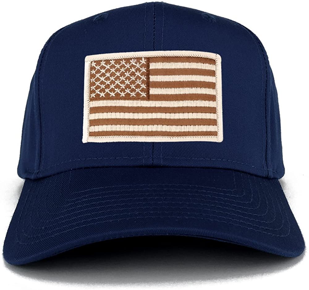 USA American Flag Logo Embroidered Iron On Patch Snap Back Cap - Navy