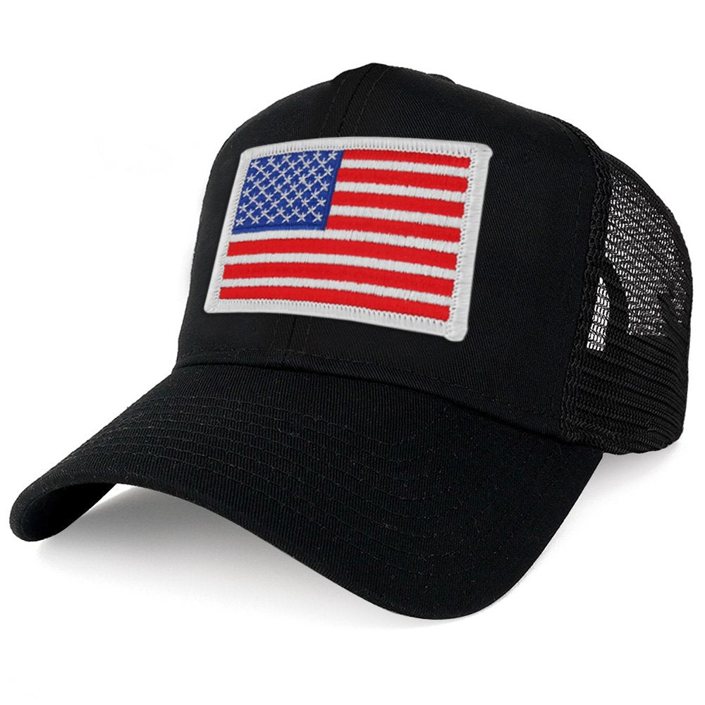 Armycrew XXL Oversize White USA Flag Patch Mesh Back Trucker Baseball Cap - Black