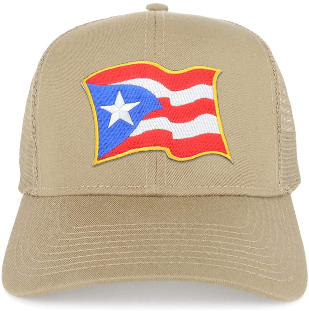 Armycrew Puerto Rico Waving Flag Patch Structured Mesh Trucker Cap - Black