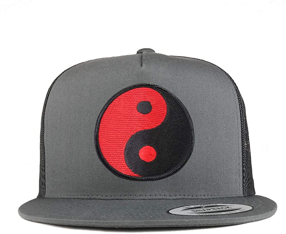Armycrew 5 Panel Red Yin Yang Patch Flatbill Mesh Cap