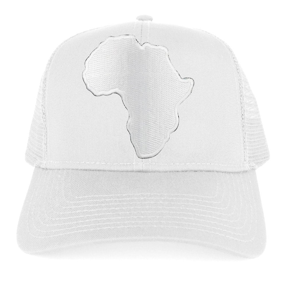 Solid White African Map Embroidered Iron on Patch Adjustable Trucker Mesh Cap