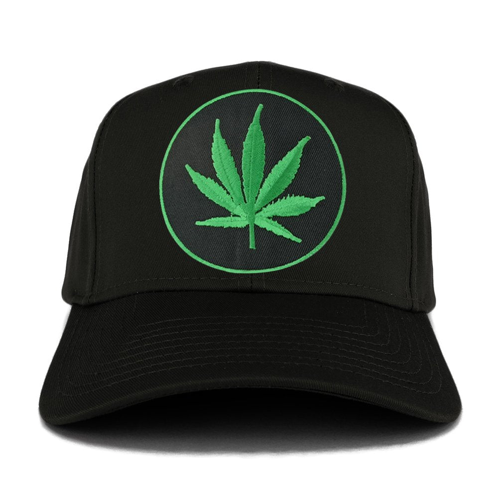 Marijuana Leaf Circle Iron on Patch with Green Border Adjustable Baseball Cap