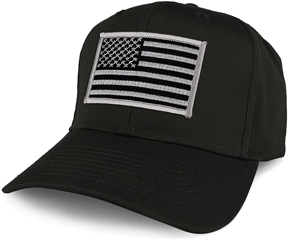 Armycrew XXL Oversize Black Grey USA American Flag Patch Solid Baseball Cap - Black