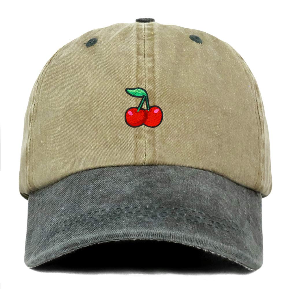 Armycrew Cherry Embroidered Patch Unstructured Cotton Washed Baseball Cap