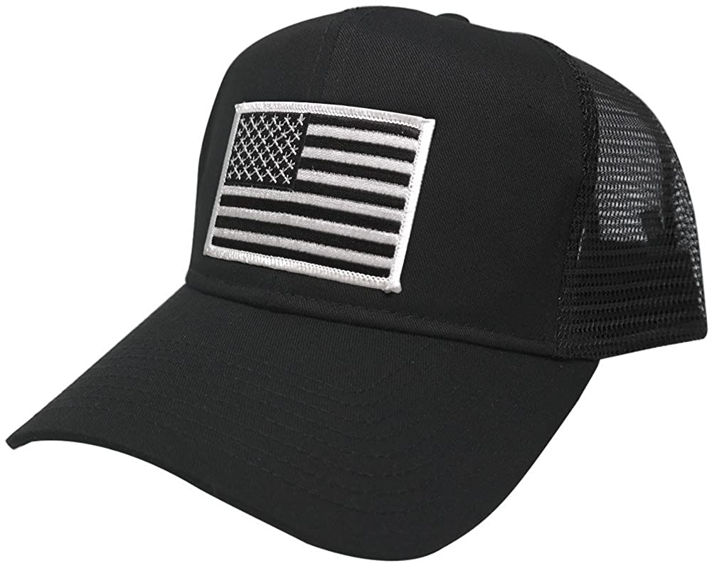 AC Racing USA American Flag Patch Snapback Trucker Mesh Cap - Black