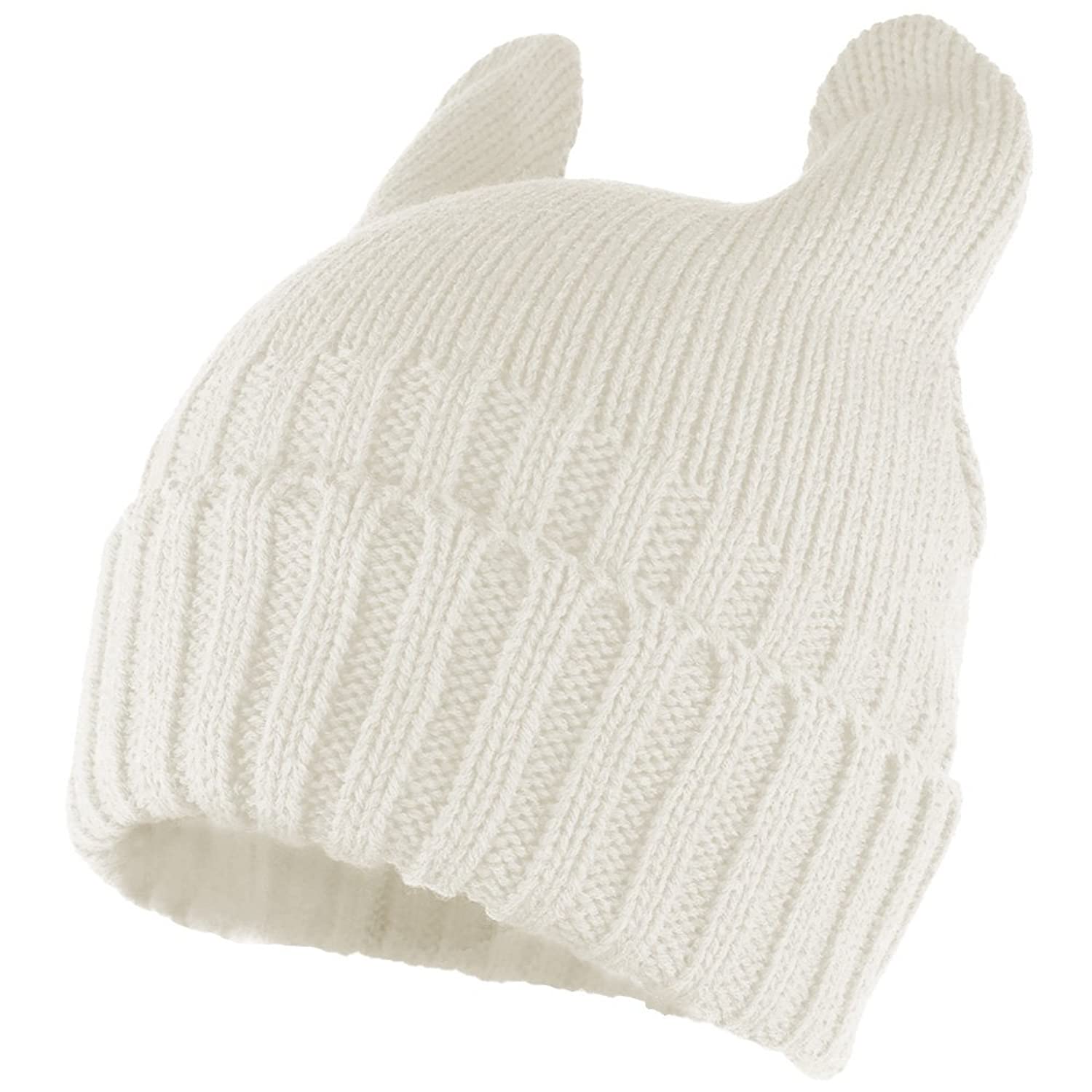 PUSSYHAT Warm Embellished Cat Ear Knit Winter Beanie Hat - Beige