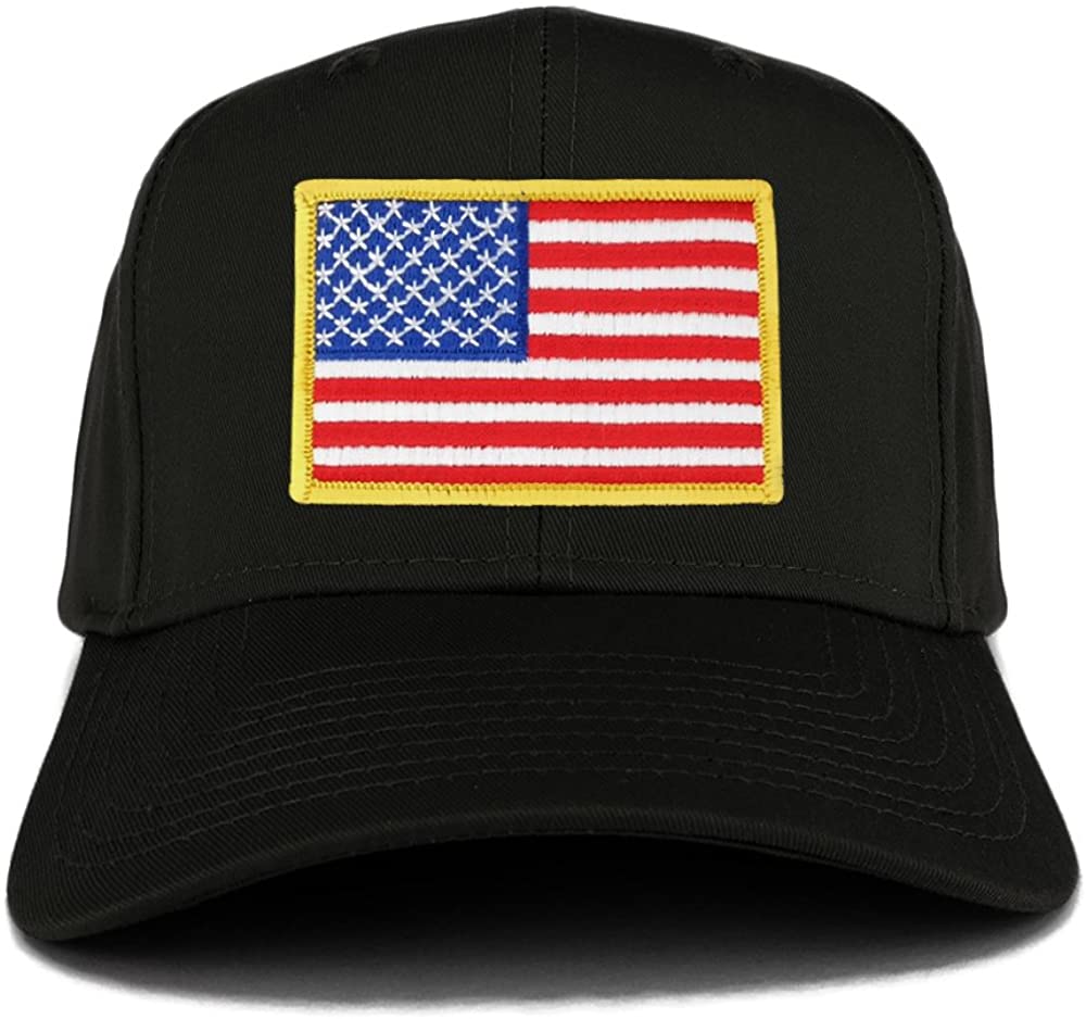 USA American Flag Logo Embroidered Iron On Patch Snap Back Cap - Black