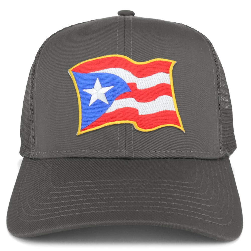 Armycrew Puerto Rico Waving Flag Patch Structured Mesh Trucker Cap - Black