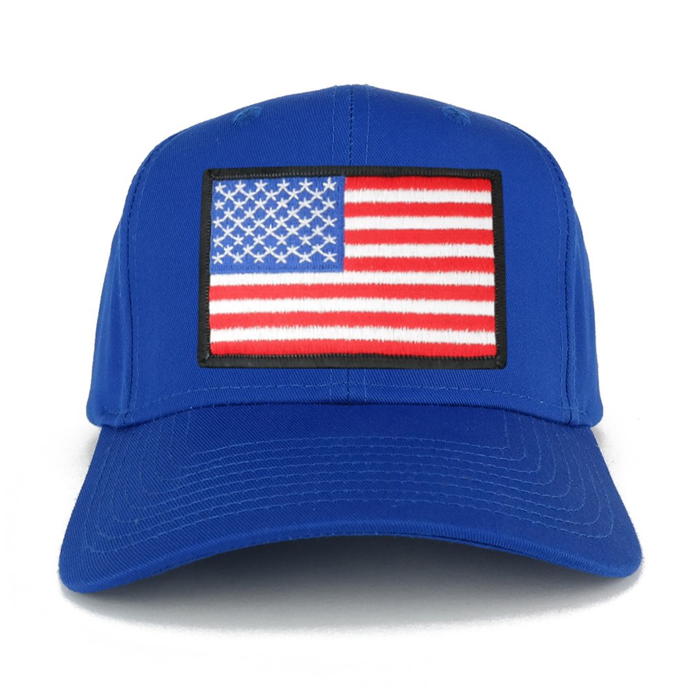 USA American Flag Logo Embroidered Iron On Patch Snap Back Cap - Royal