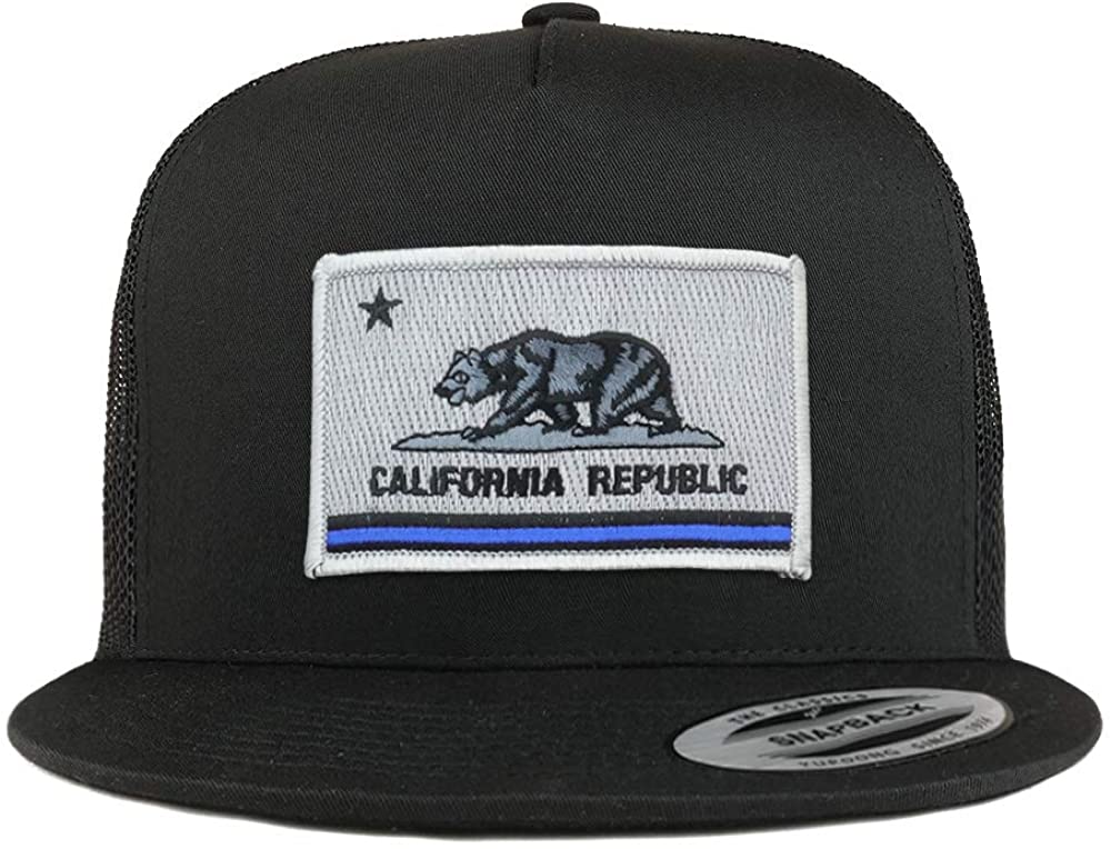 Armycrew Panel California Thin Blue Line Flag Patch Flatbill Mesh Cap