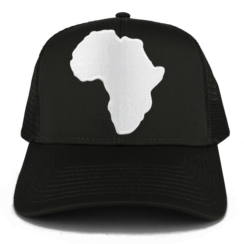 Solid White African Map Embroidered Iron on Patch Adjustable Trucker Mesh Cap