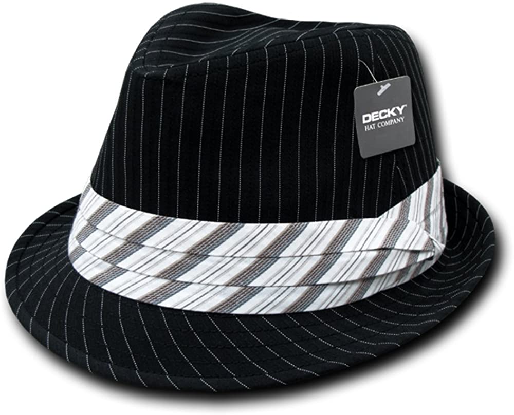 Classic Poly Woven Pinstripe Fedora Hat with Hat Bands