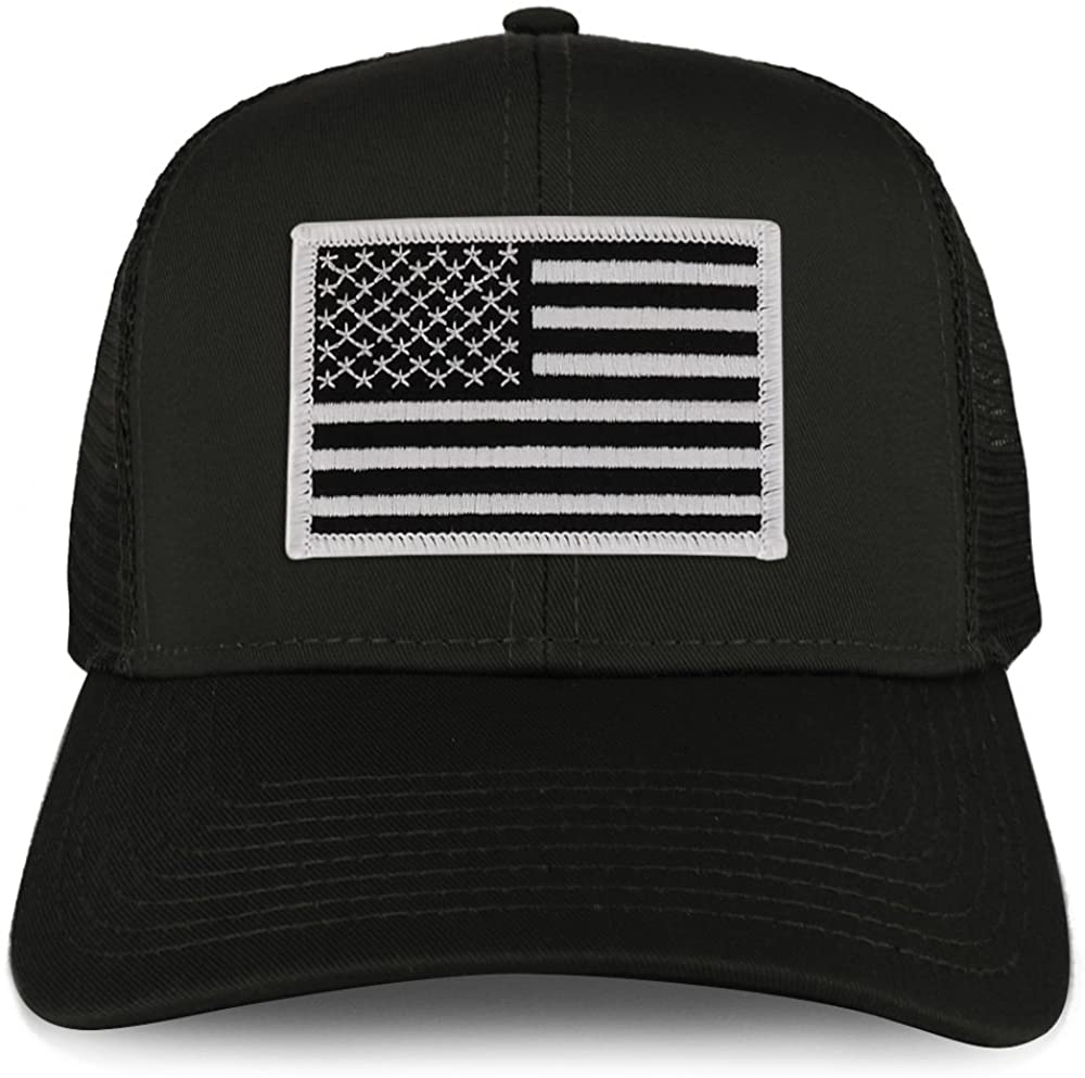 Armycrew XXL Oversize Black White USA Flag Patch Mesh Back Trucker Baseball Cap - Black