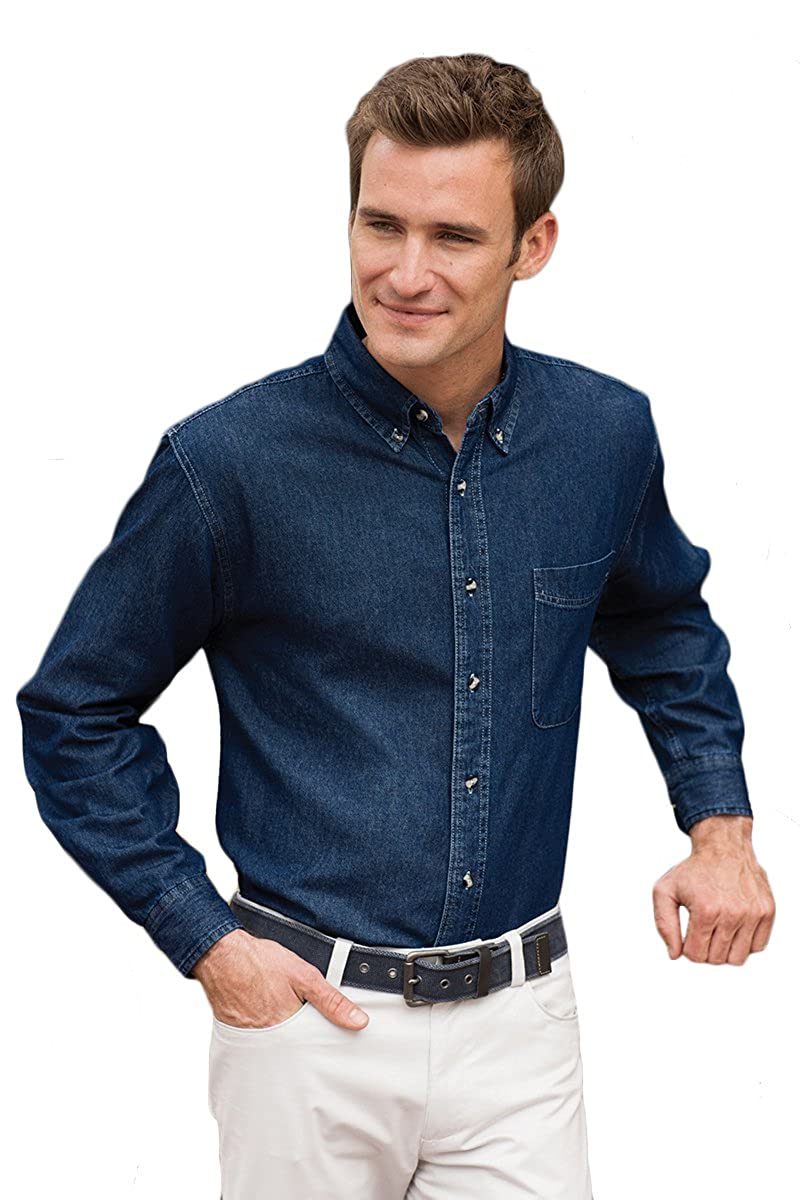 Men's Classic Long Sleeve Button-Down Cotton Denim Shirt