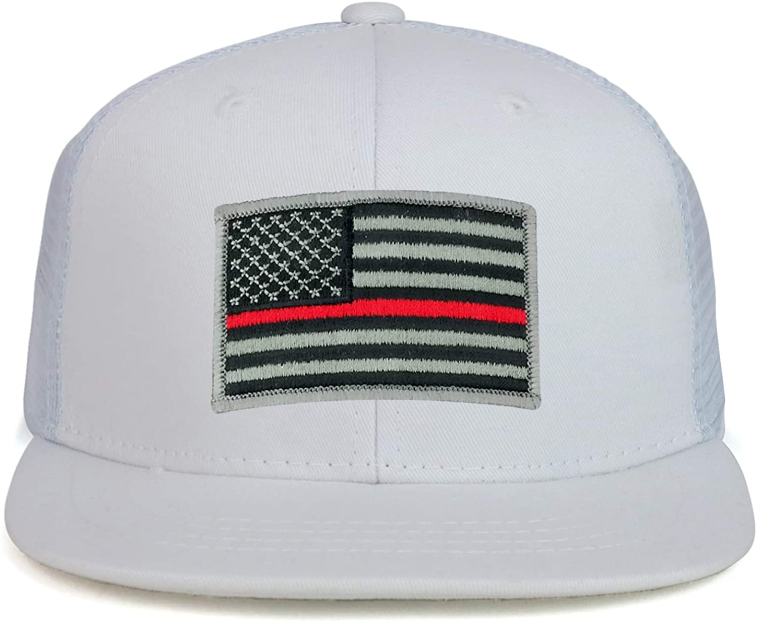 Armycrew Youth Kid's Thin Red Line American Flag Patch Flat Bill Snapback Trucker Cap