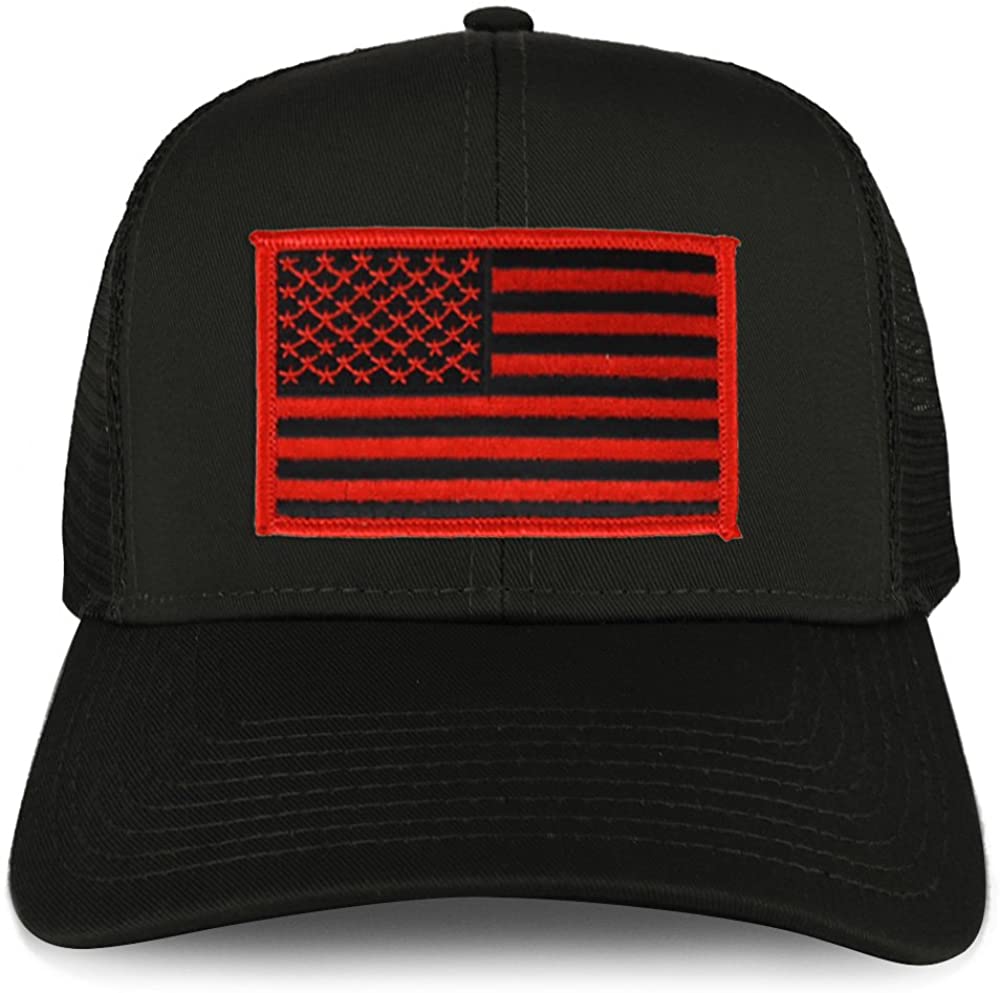 Armycrew XXL Oversize Black Red USA Flag Patch Mesh Back Trucker Baseball Cap - Black