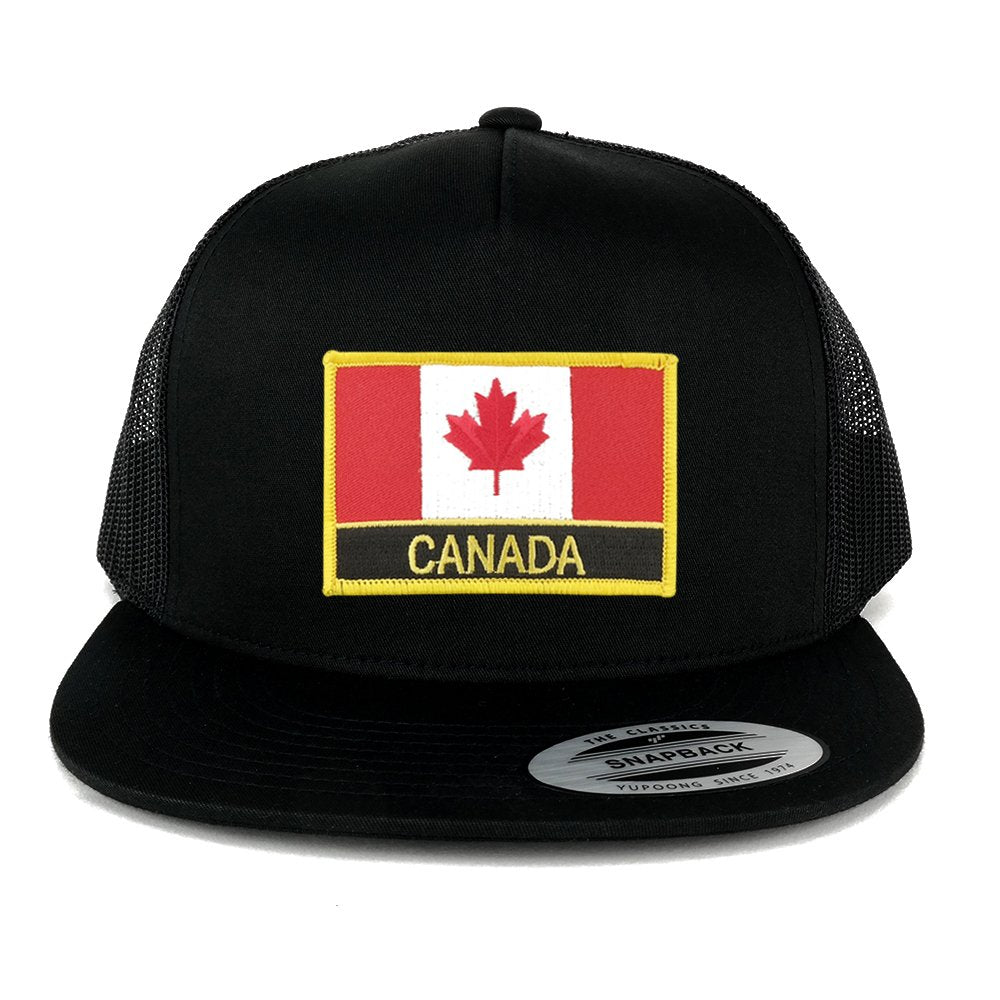 Armycrew Flexfit 5 Panel Canada Flag with Text Embroidered Patch Snapback Mesh Trucker Cap