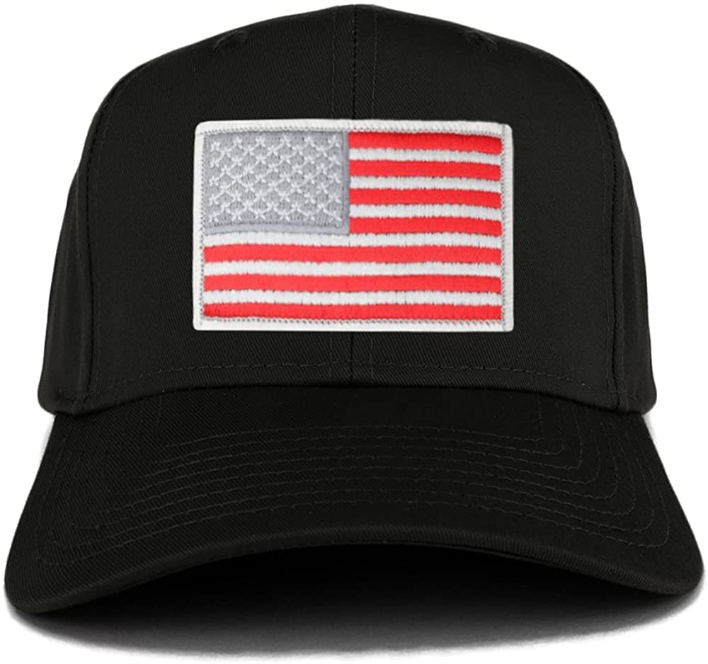 USA American Flag Logo Embroidered Iron On Patch Snap Back Cap - Black