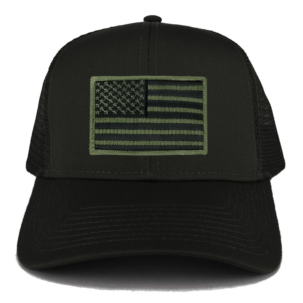 Armycrew USA American Flag Embroidered Patch Snapback Mesh Trucker Cap - Black