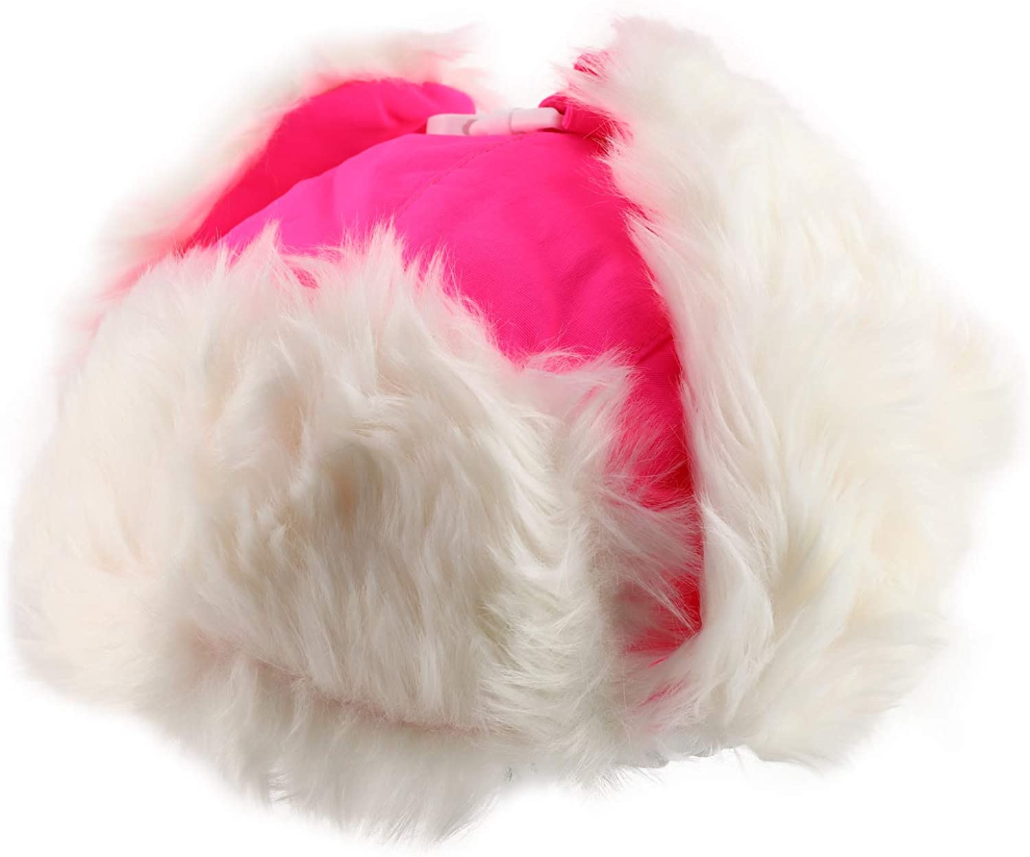 High Visibility Neon White Fur Aviator Winter Trooper Hat - Neon Pink - LXL