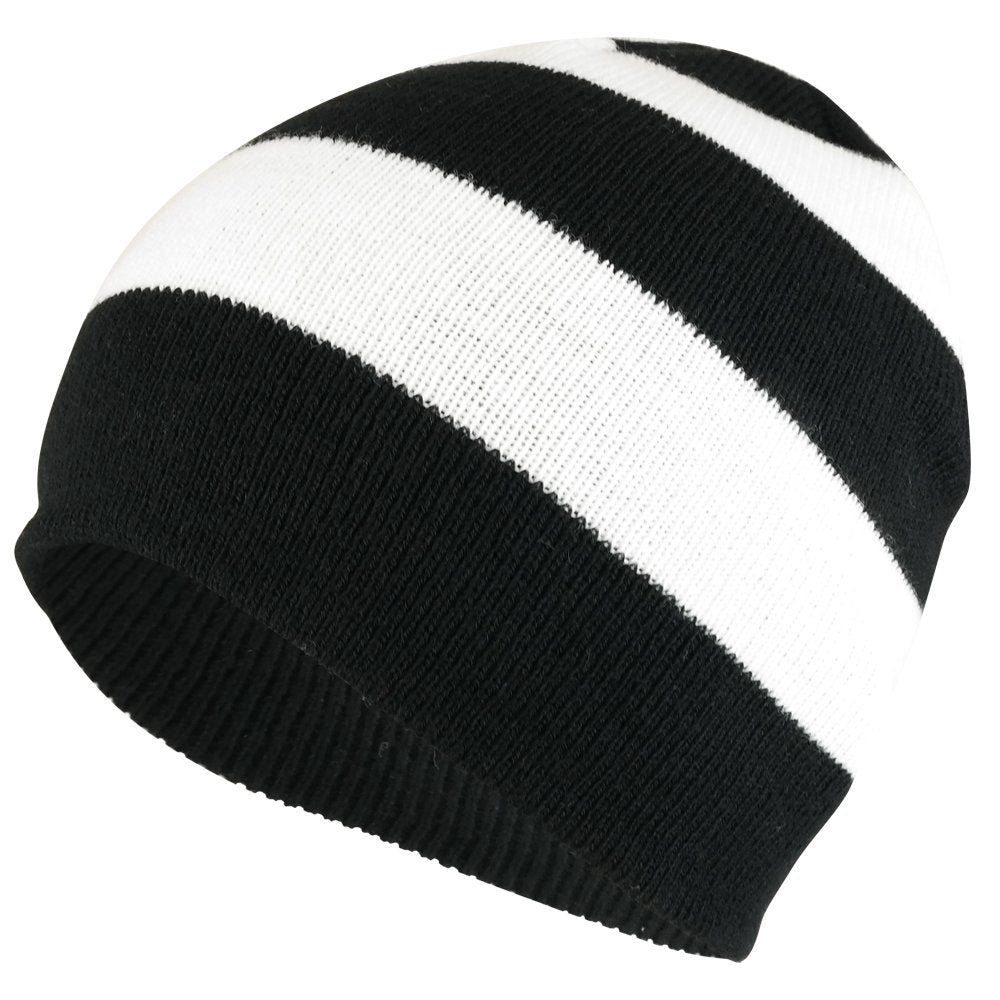 black and white striped beanie