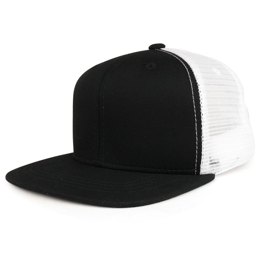 Youth Stylish Flat Bill Structured Mesh Back Snapback Trucker Cap