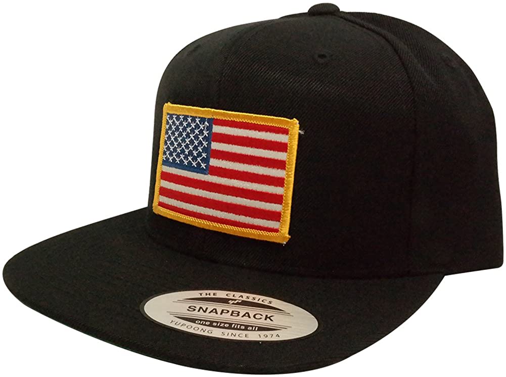 Flexfit Original Snapback with Patriotic American Flag Patch - Black (One Size, Desert Patch)