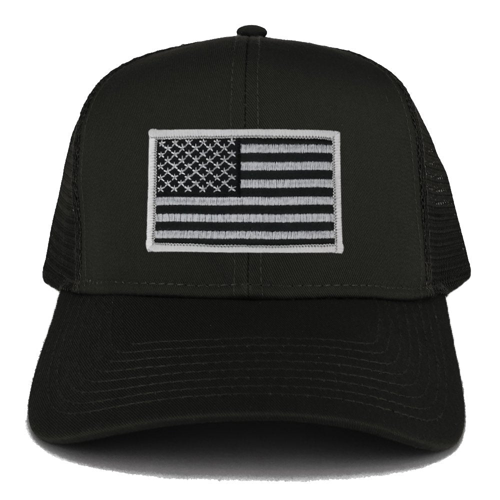 Armycrew USA American Flag Embroidered Patch Snapback Mesh Trucker Cap - Black