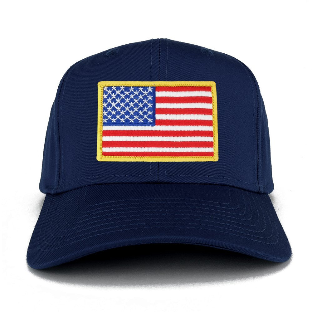 USA American Flag Logo Embroidered Iron On Patch Snap Back Cap - Navy