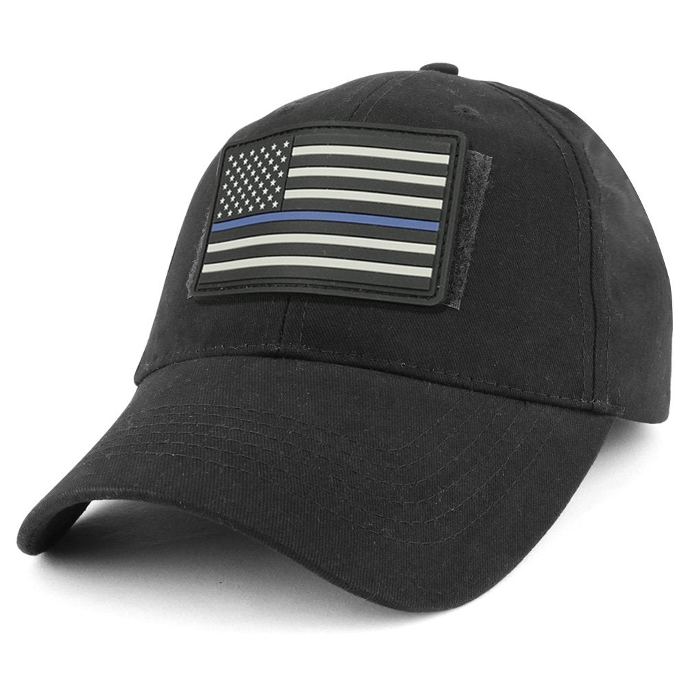 Armycrew USA Rubber Thin Blue Flag Tactical Patch Cotton Adjustable Baseball Cap