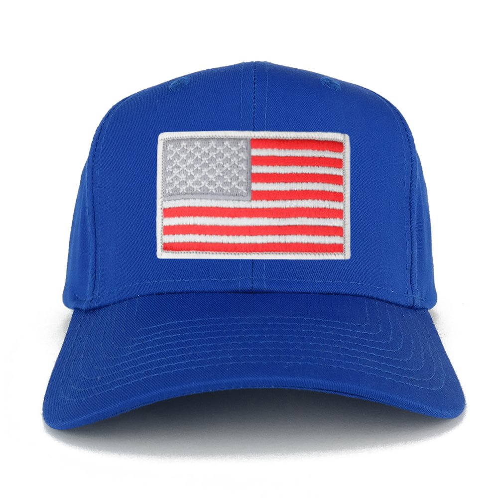 USA American Flag Logo Embroidered Iron On Patch Snap Back Cap - Royal